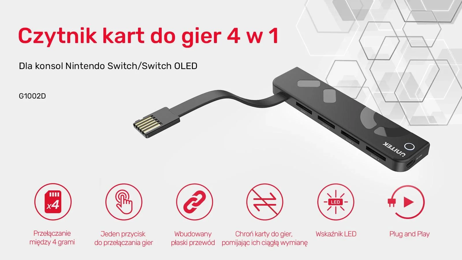 Unitek Czytnik 4 kart do gier Nintendo Switch G1002D