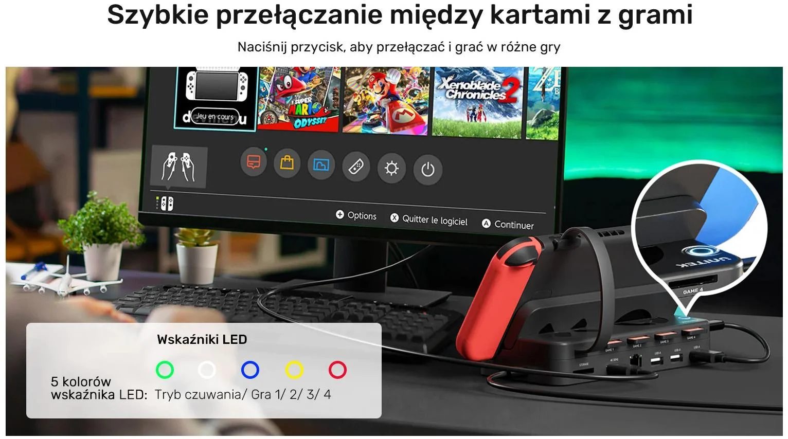 Unitek Czytnik 4 kart do gier Nintendo Switch G1002D