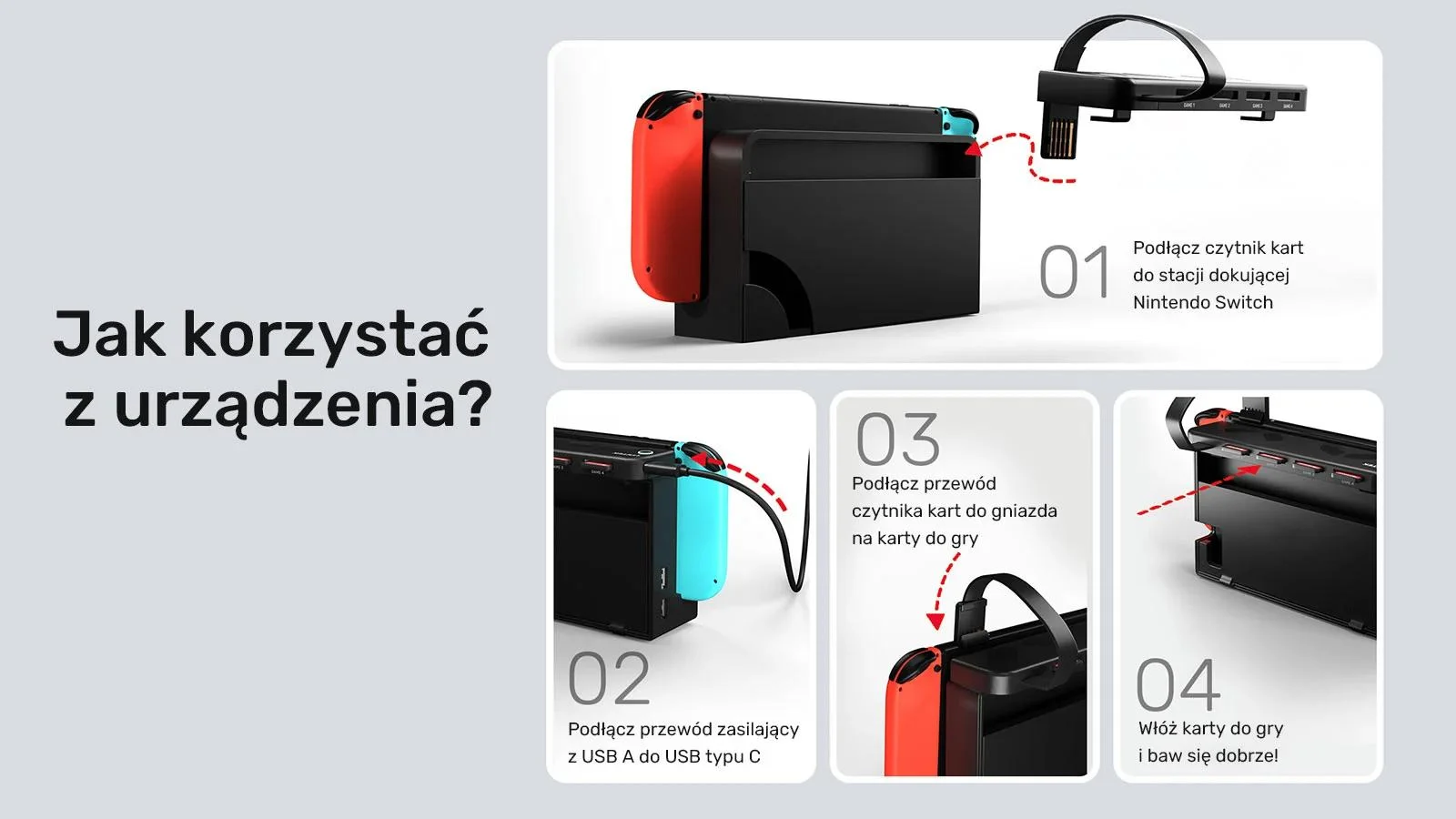 Unitek Czytnik 4 kart do gier Nintendo Switch G1002D