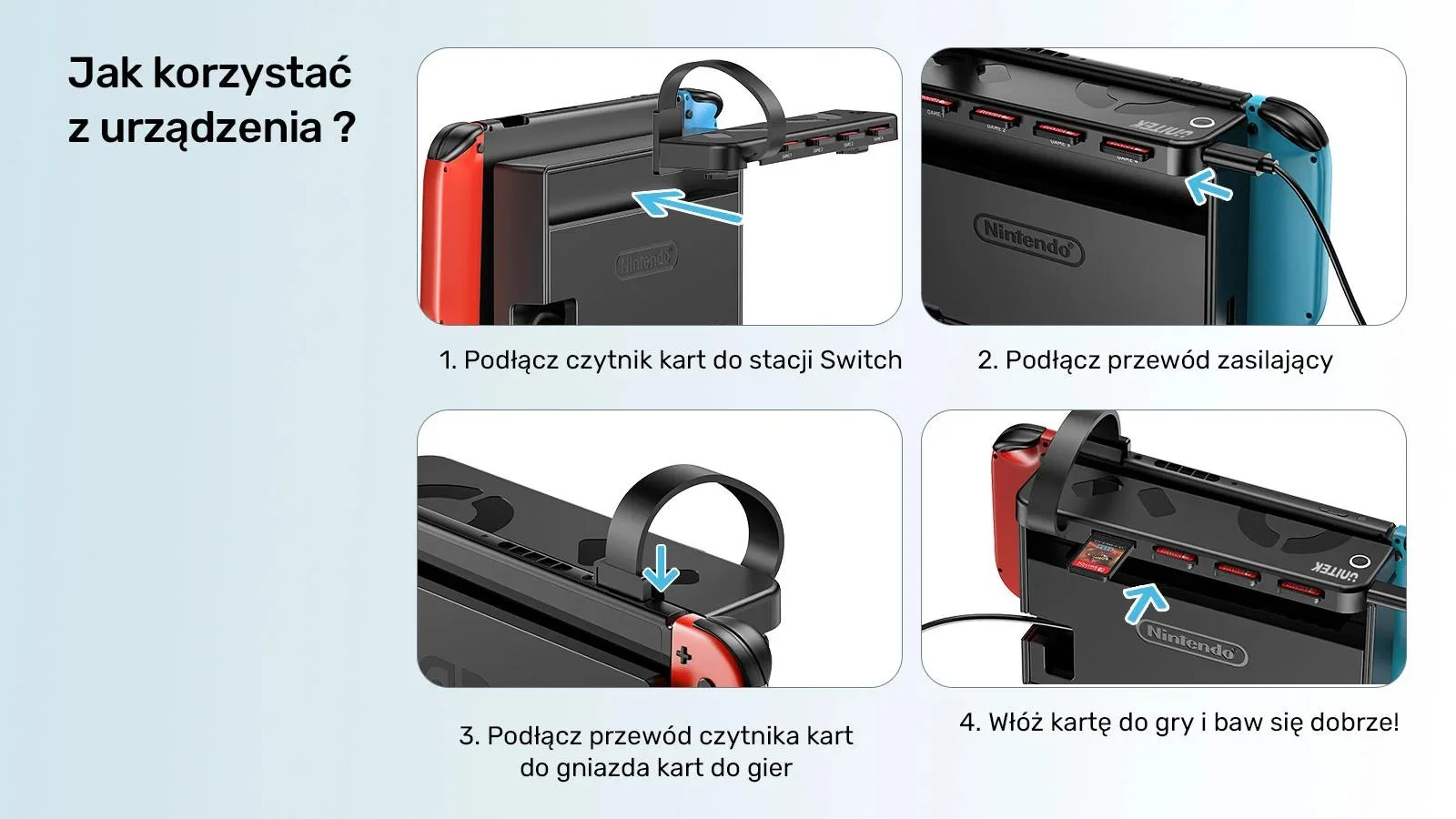 Unitek Czytnik 4 kart Nintendo Switch + pilot