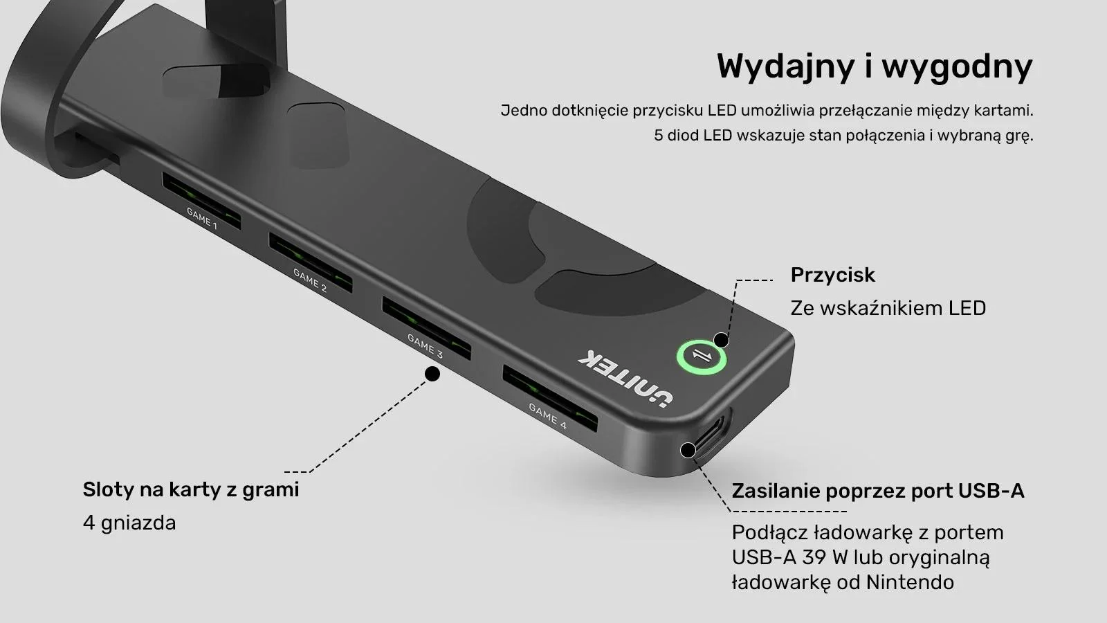 Unitek Czytnik 4 kart Nintendo Switch + pilot