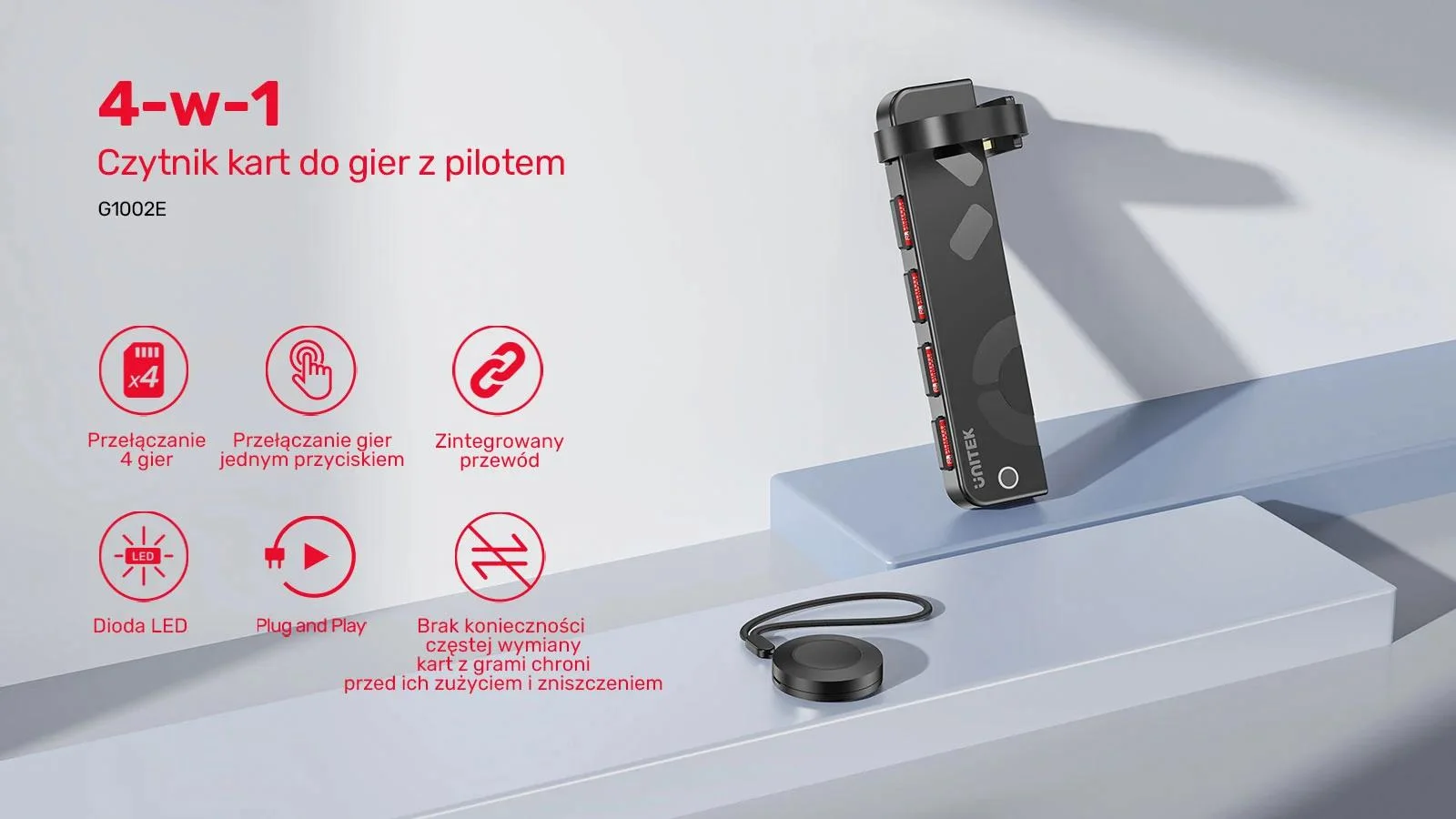 Unitek Czytnik 4 kart Nintendo Switch + pilot