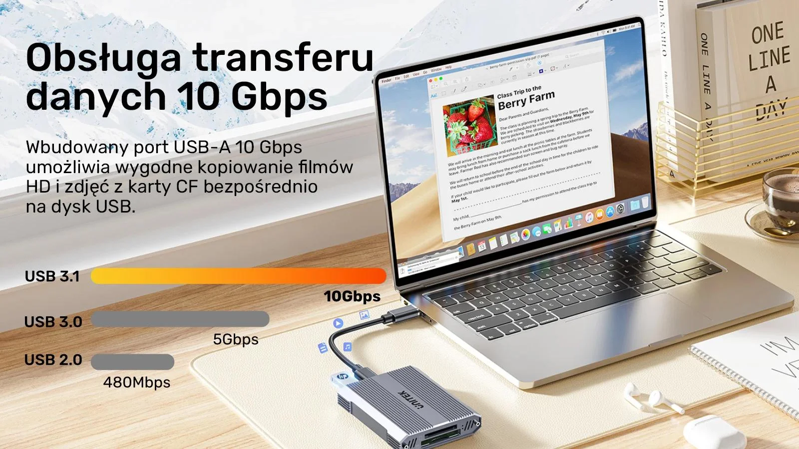 Unitek Czytnik kart pamięci CF Express, SD/microSD, USBA 10 Gbs + HUB