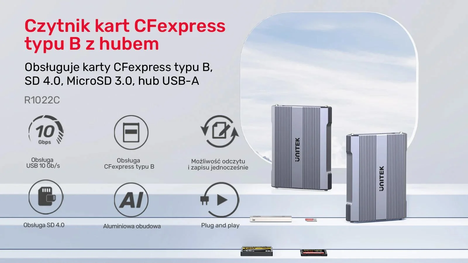 Unitek Czytnik kart pamięci CF Express, SD/microSD, USBA 10 Gbs + HUB