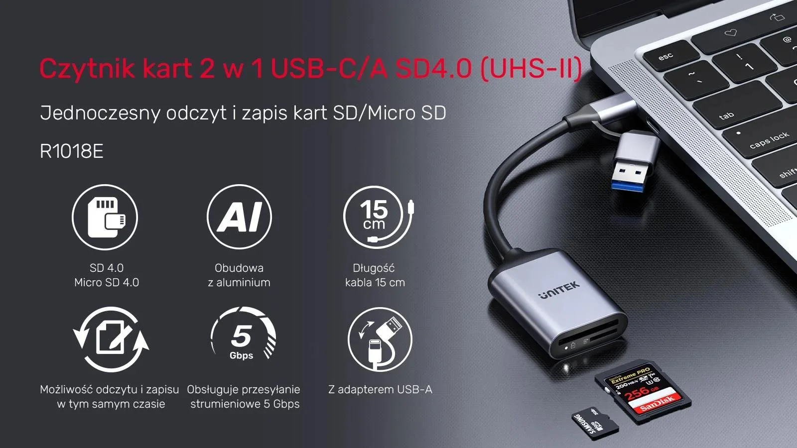 Unitek Czytnik kart pamięci SD4.0 /Micro SD4.0, 2w1