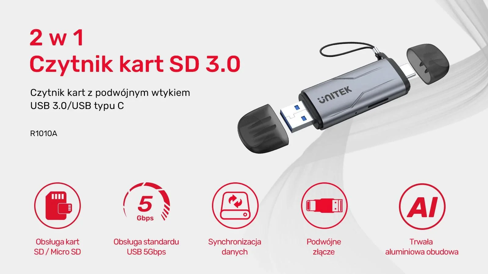 Unitek Czytnik kart SD/microSD USB-A 5Gbps/USB-C