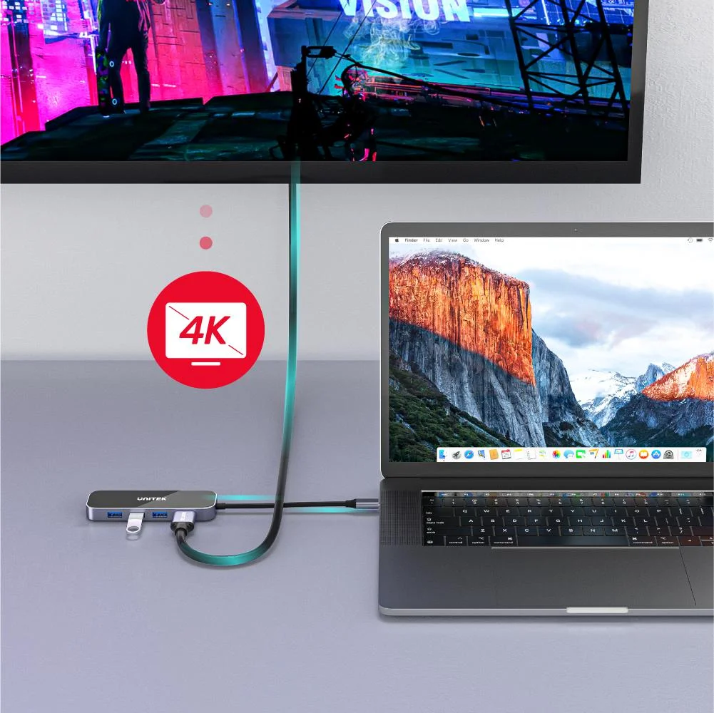 Unitek D1084A Hub USB-C 3.1 RJ-45 3xUSB-A HDMI 4K PD100W