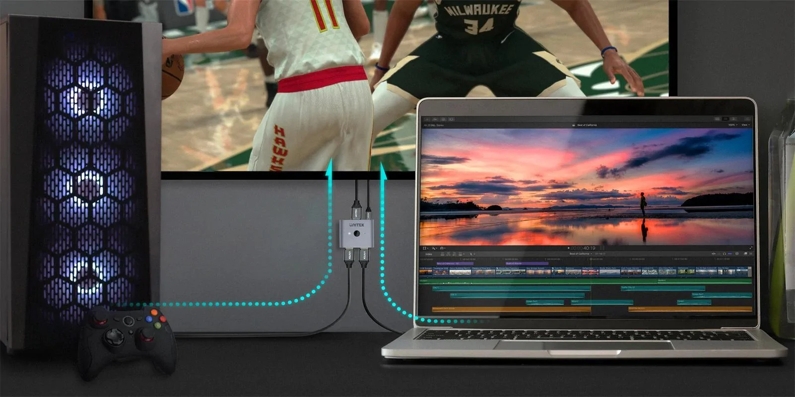 Unitek Dwukierunkowy przełącznik DP 1.4 8K 2-na-1