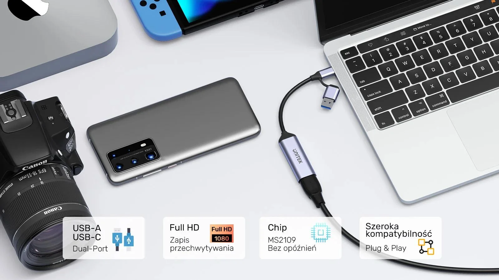 Unitek Grabber video USB-C/A, 4K HDMI 1.4b