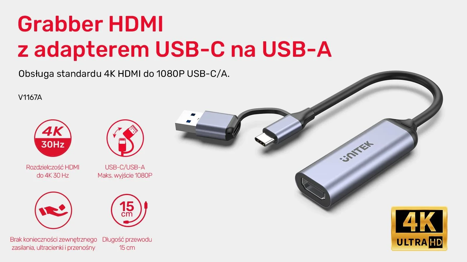 Unitek Grabber video USB-C/A, 4K HDMI 1.4b