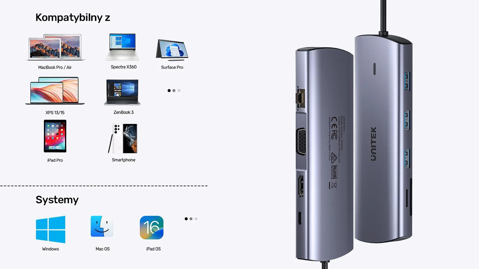 Unitek Hub 9w1 USB C Gigabit Ethernet HDMI VGA 3x USB A czytnik kart PD 100W