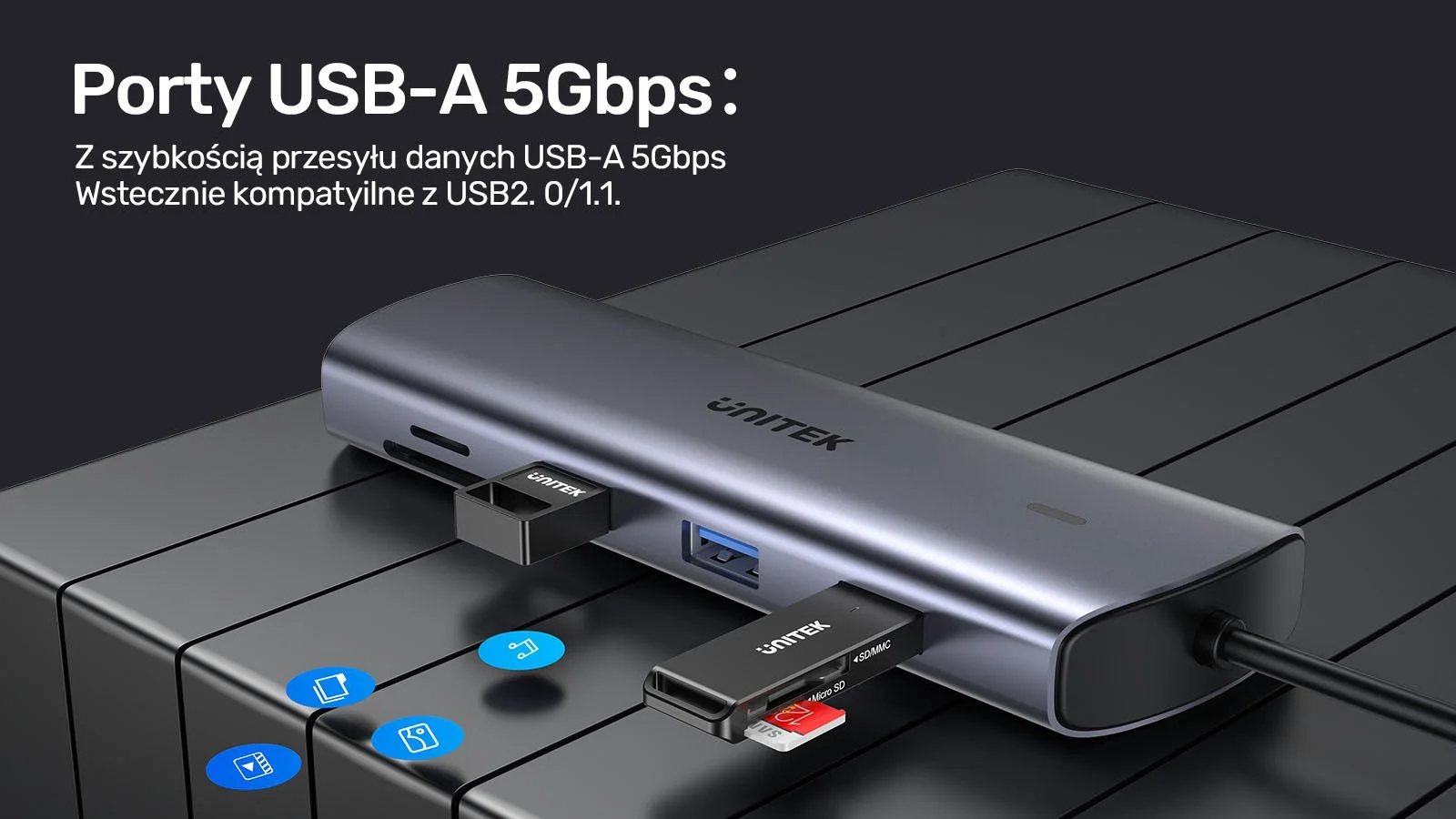 Unitek Hub 9w1 USB C Gigabit Ethernet HDMI VGA 3x USB A czytnik kart PD 100W