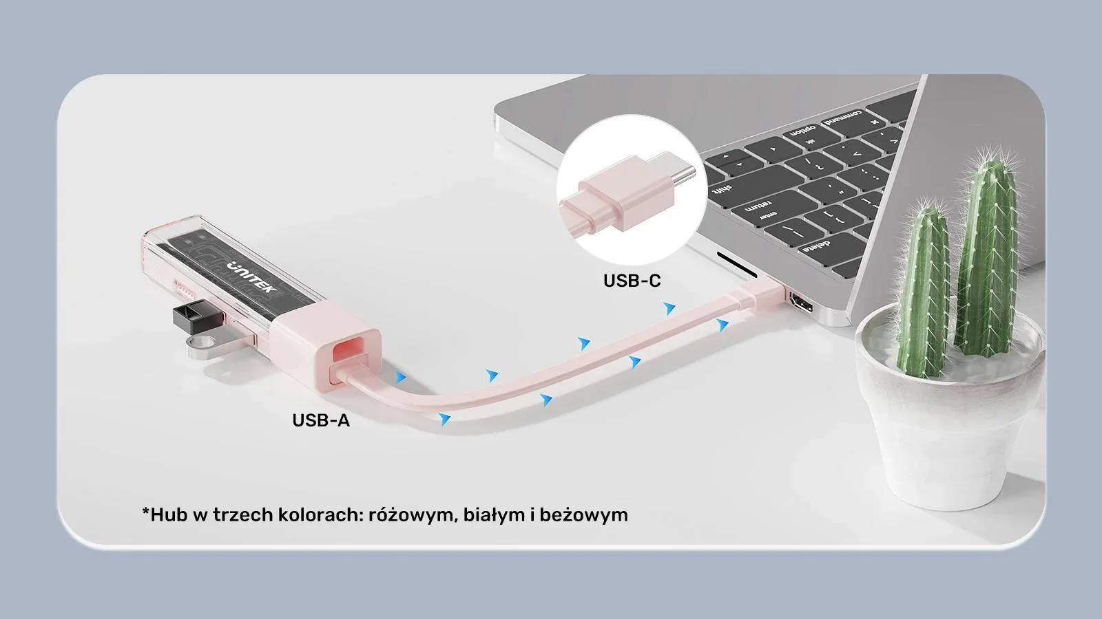 Unitek Hub dwukierunkowy USB C/USB A 5Gbps różowy