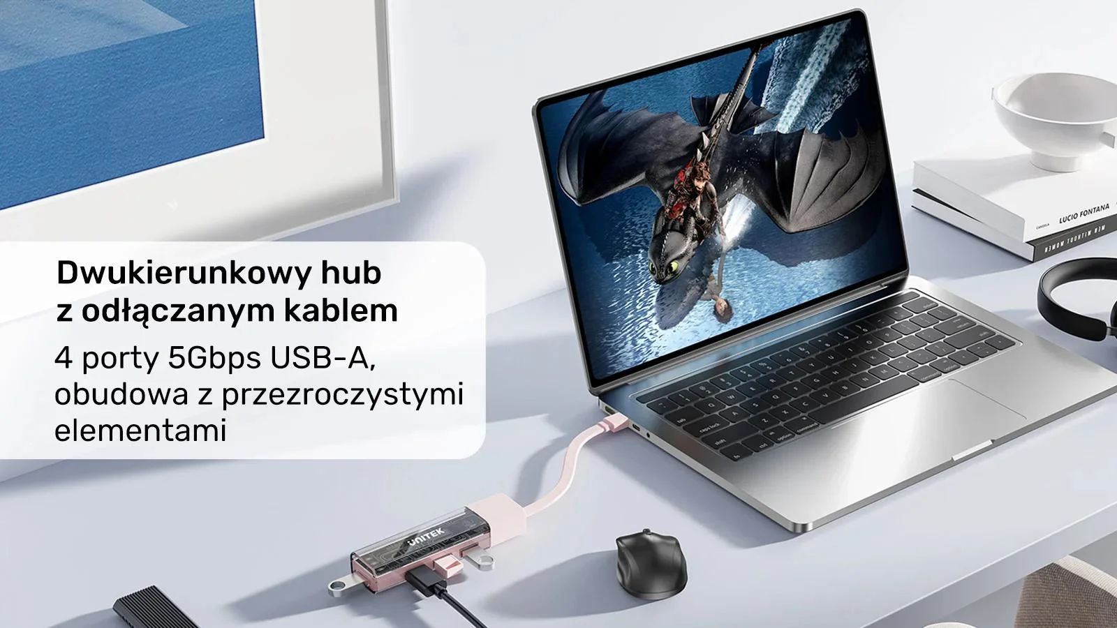 Unitek Hub dwukierunkowy USB C/USB A 5Gbps różowy