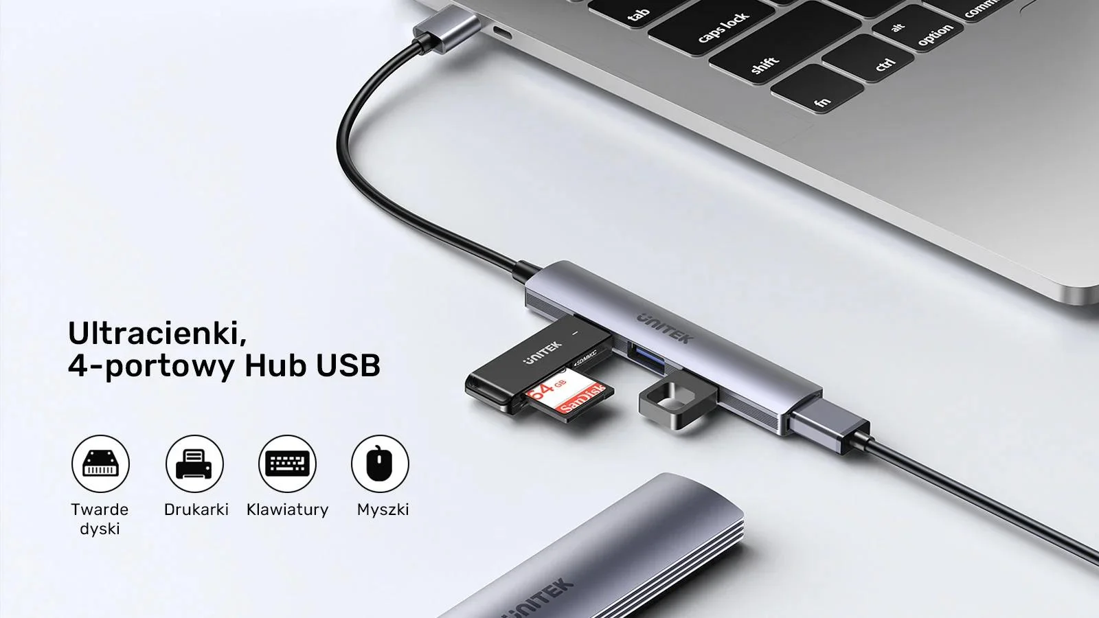 Unitek Hub USB-A 1*USB-A 5 Gbps, 3*USB-A 2.0 alu