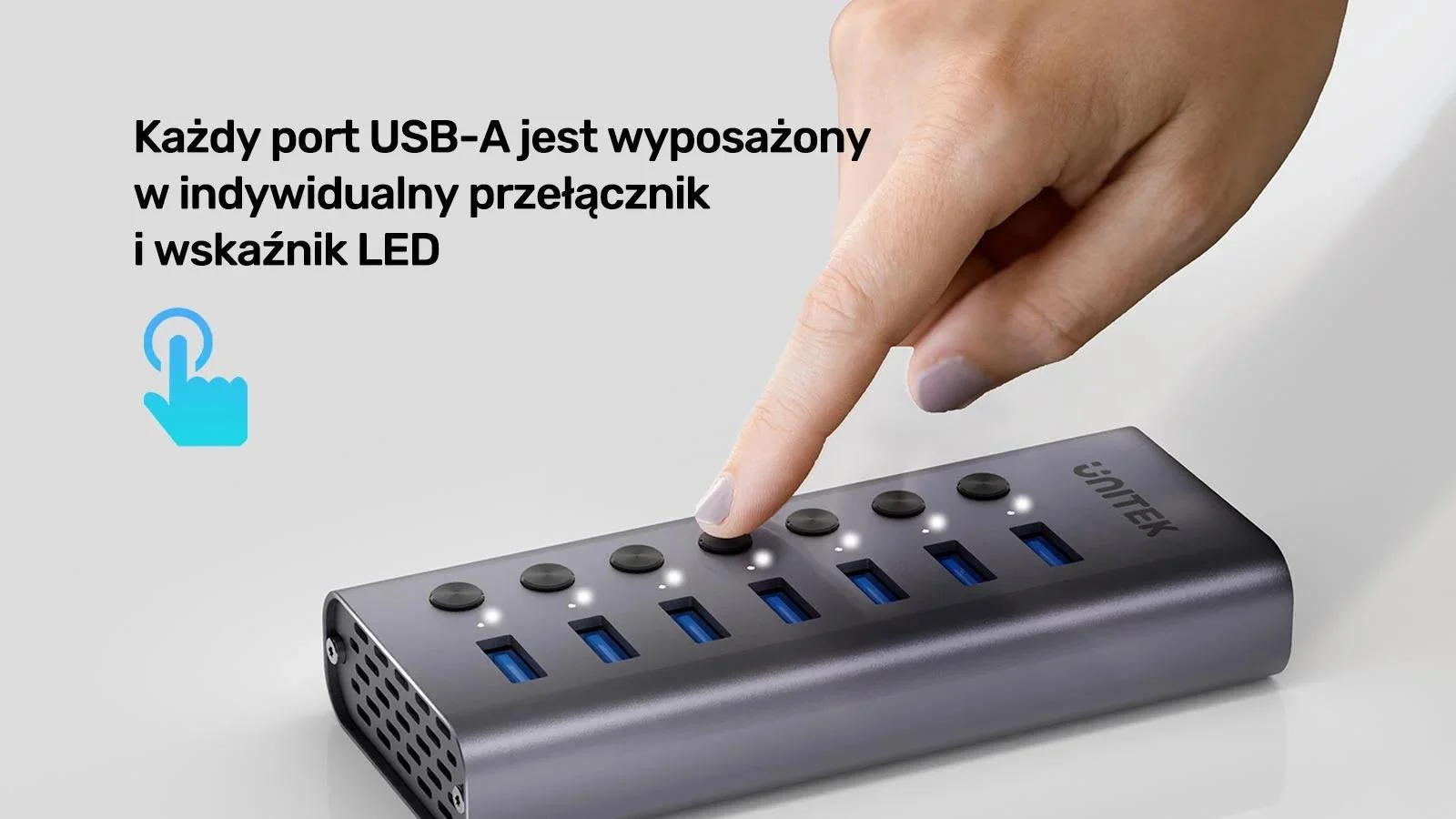 Unitek Hub USB A 3.0 7w1, 5Gbps z przełącznikami portów