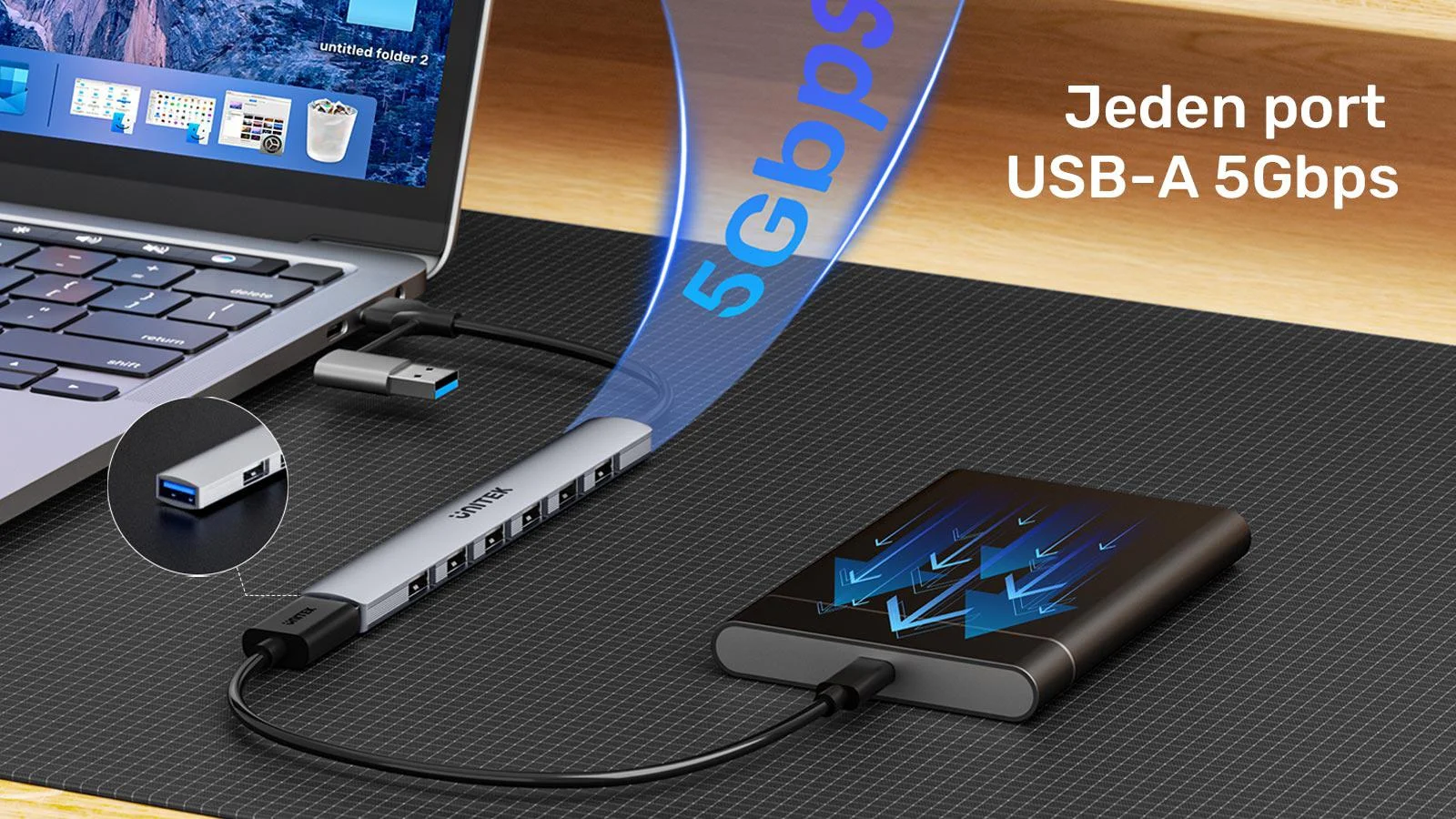 Unitek Hub USB-A/C 7w1 z adapterem