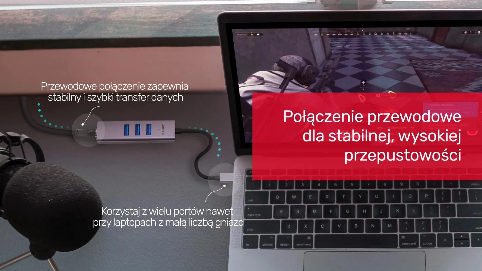 Unitek Hub USB C 4w1 Ethernet 3 x USB A 5 Gbps z adapterem USB A