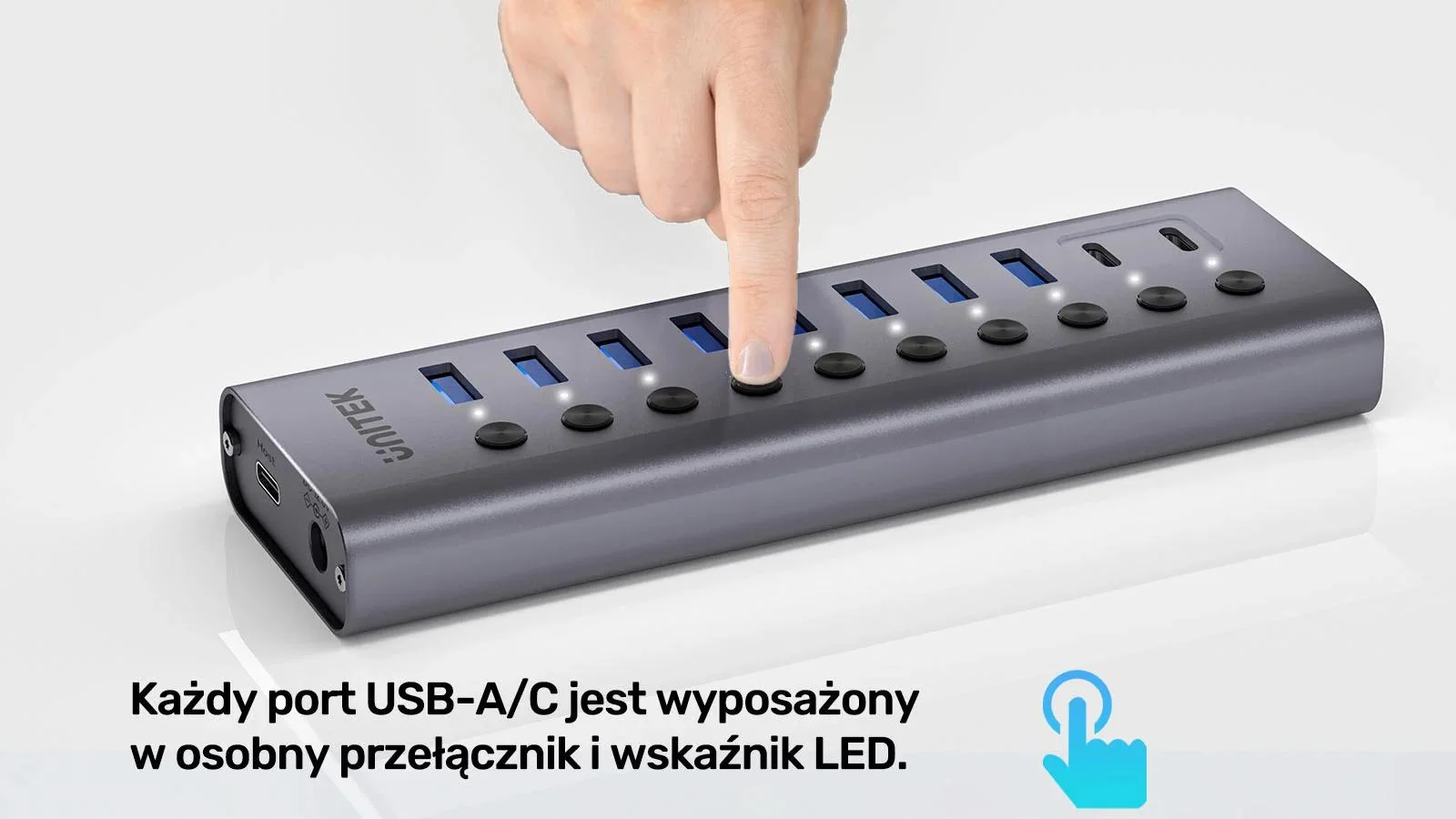 Unitek Hub USB C/USB A 10w1 5Gbps z włącznikami portów