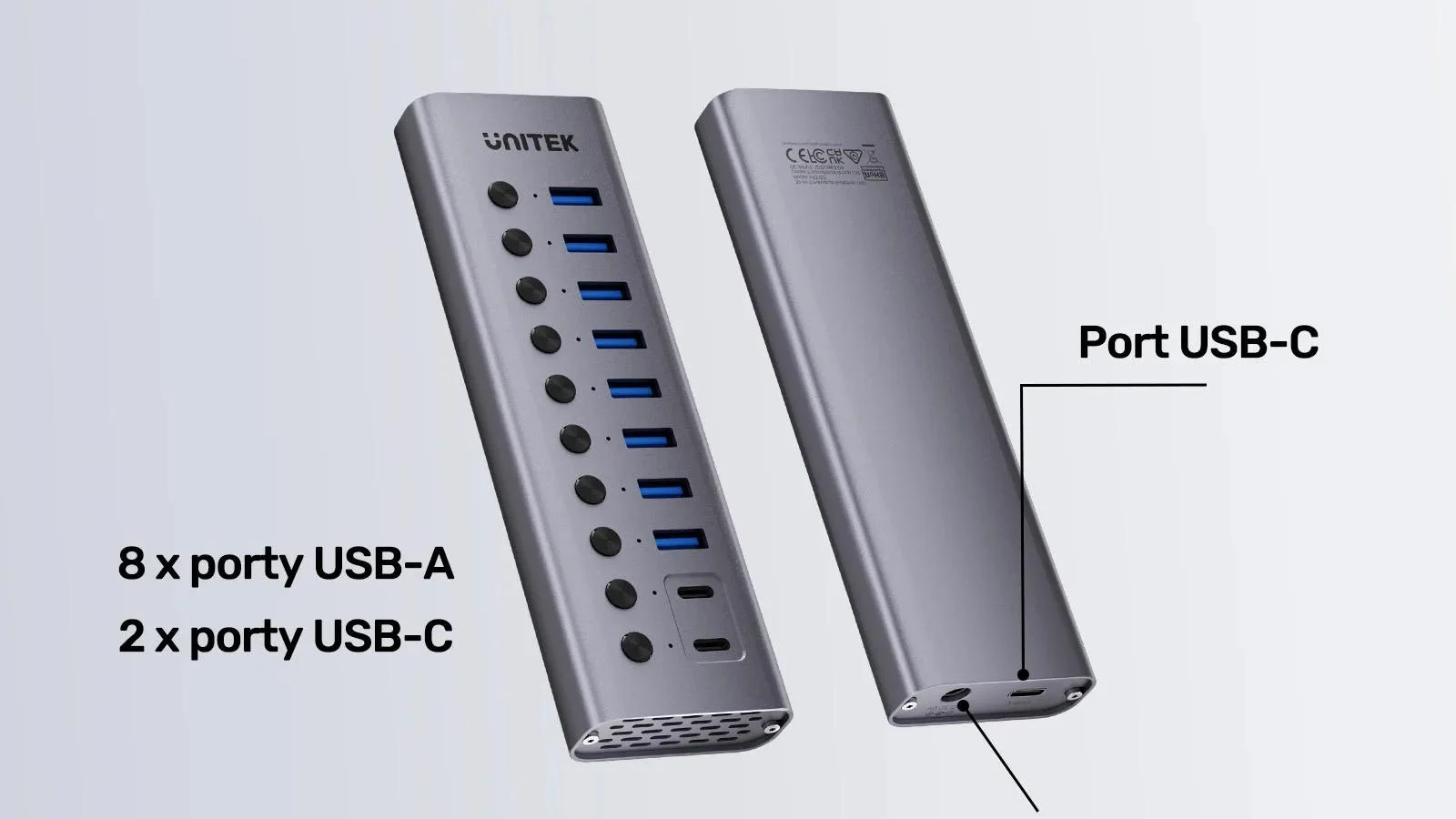 Unitek Hub USB C/USB A 10w1 5Gbps z włącznikami portów