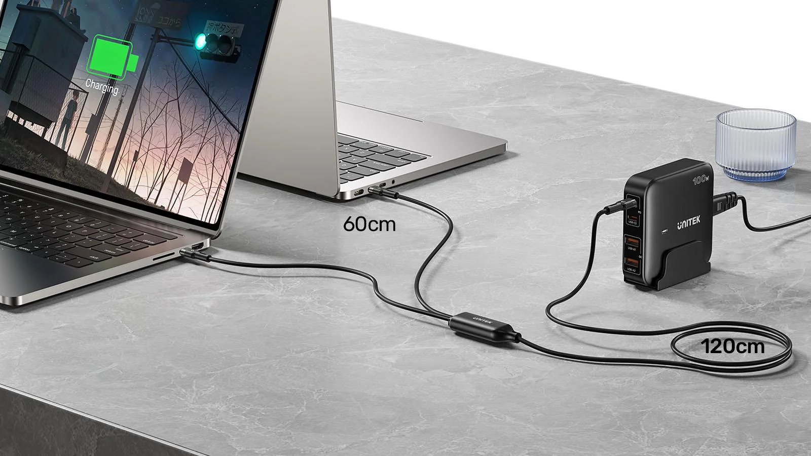 Unitek Kabel 2w1 USB-C PD 100W silikonowy 1,8 m