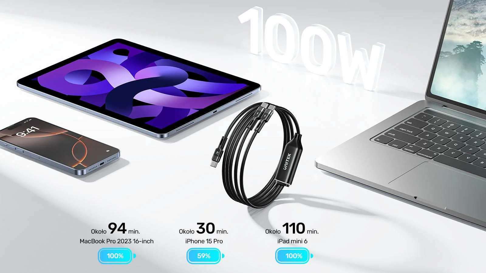 Unitek Kabel 2w1 USB-C PD 100W silikonowy 1,8 m