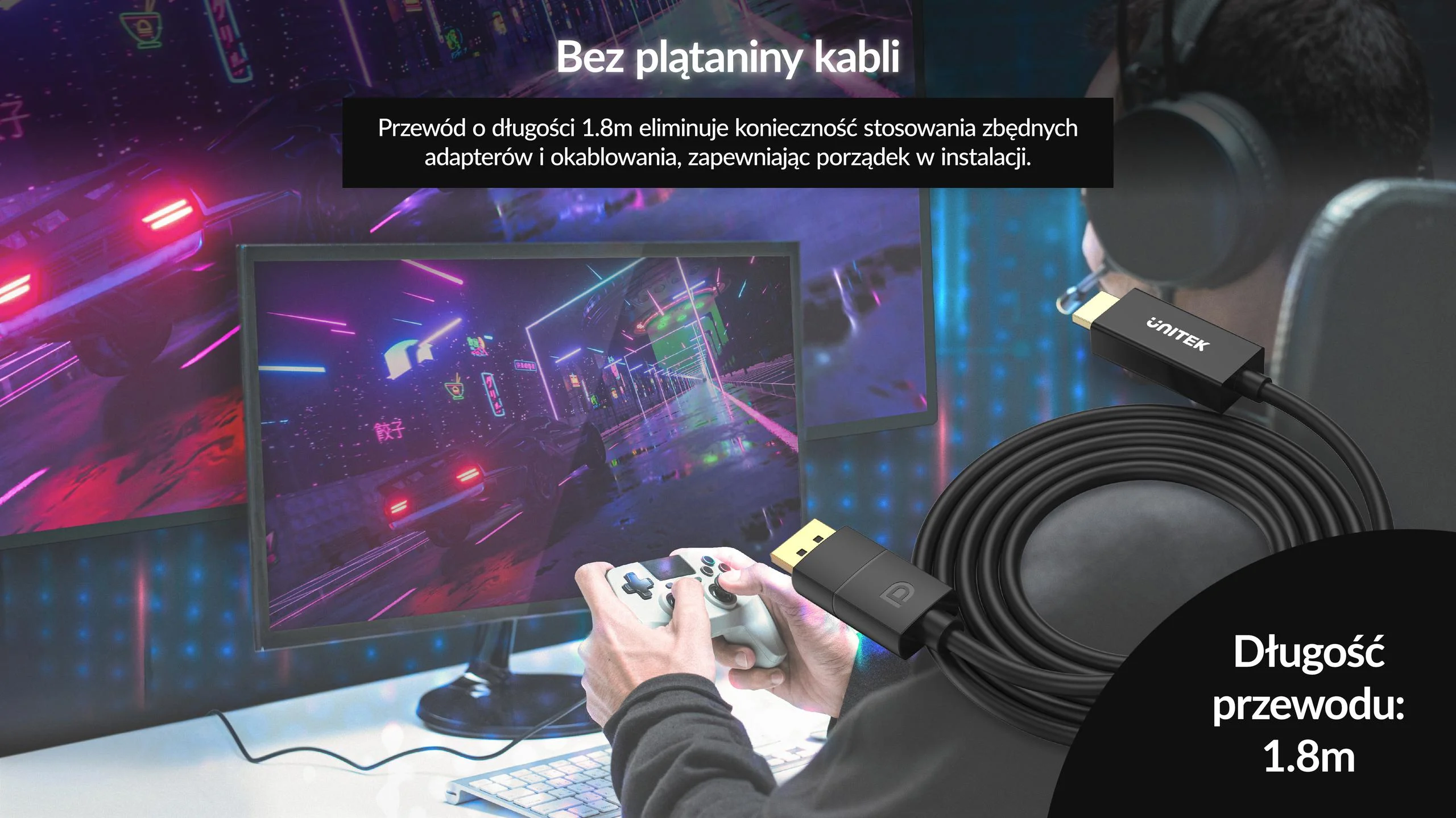 Unitek Kabel DisplayPort 1.2 na HDMI 4K 60Hz 1,8 m