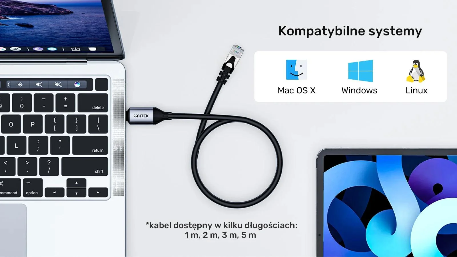 Unitek Kabel Ethernet USB C RJ-45 LAN, przewód sieciowy, 2m