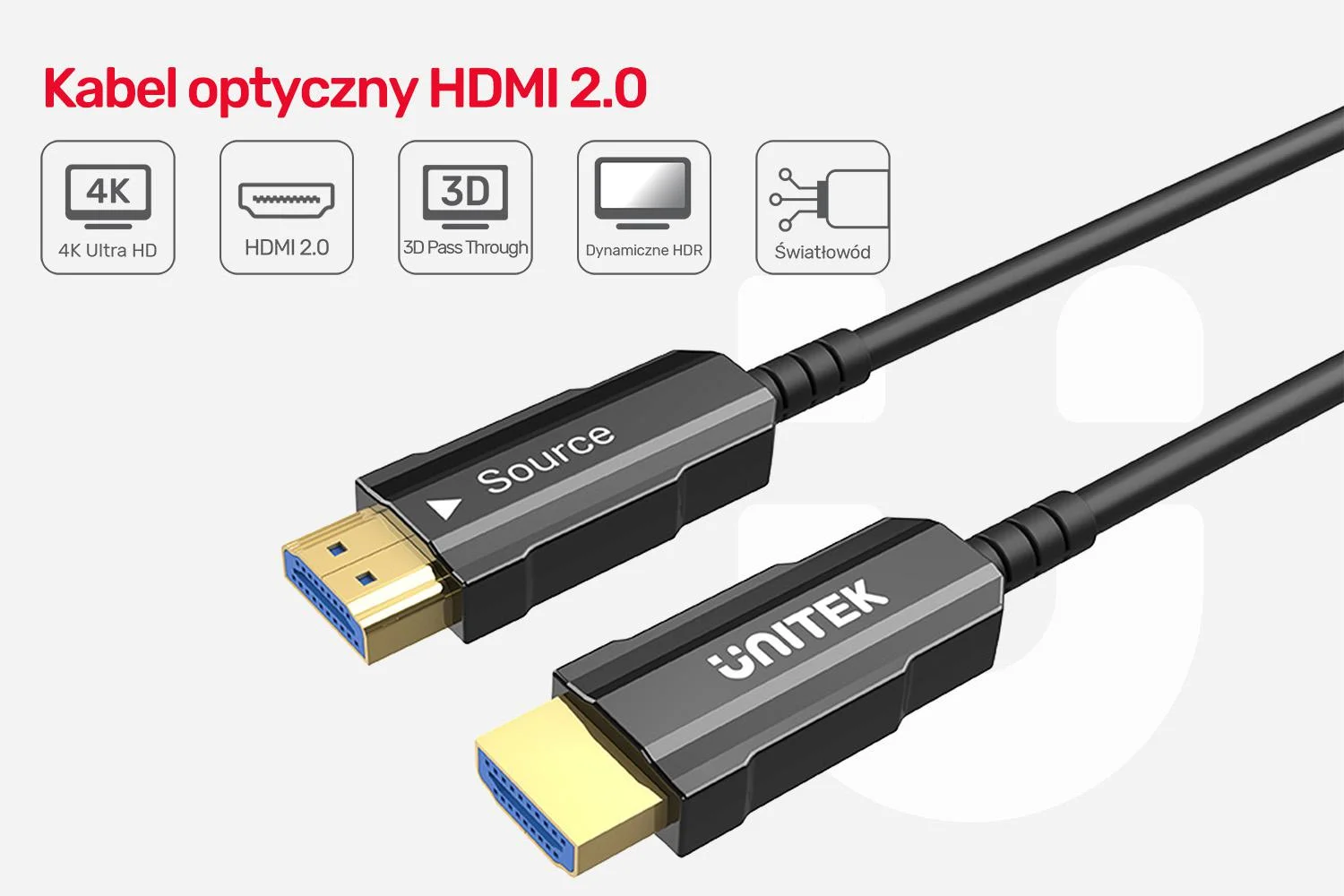 Unitek Kabel optyczny HDMI 2.0 AOC 4K 60Hz 25 m