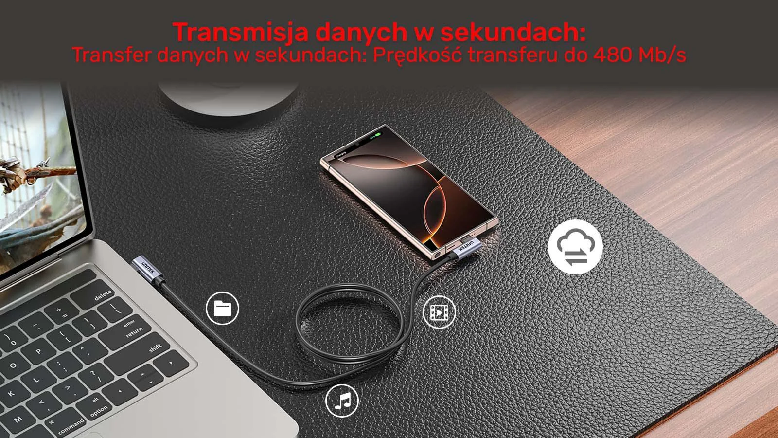 Unitek kabel USB-C do USB-C PD 100W podwójny 90 stopni, 0,5m