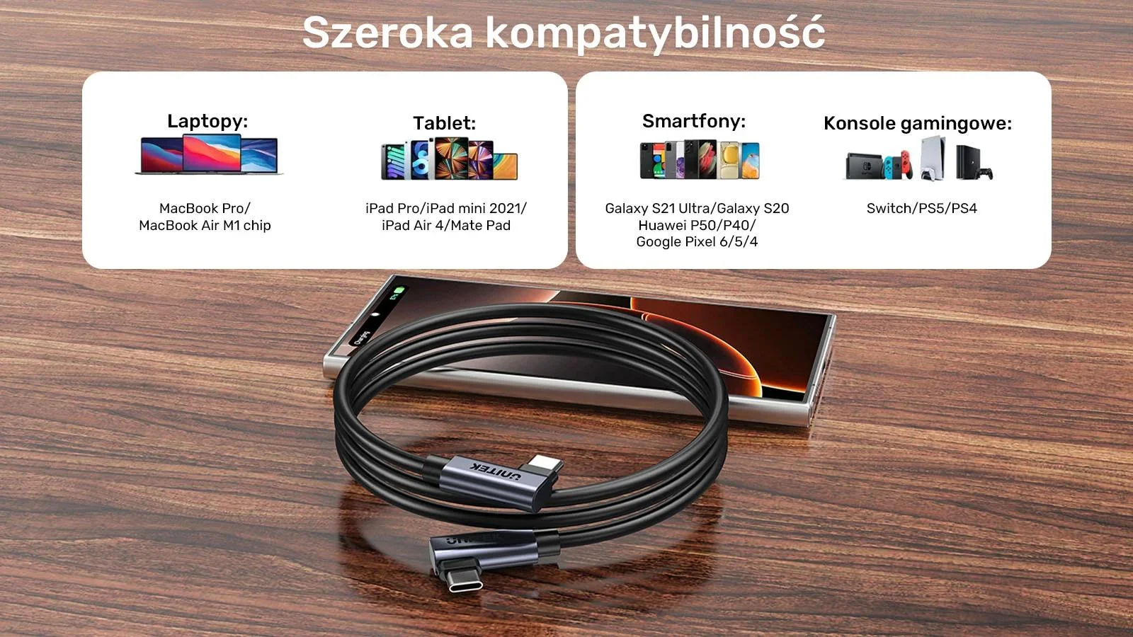 Unitek kabel USB-C do USB-C PD 100W podwójny 90 stopni, 1m