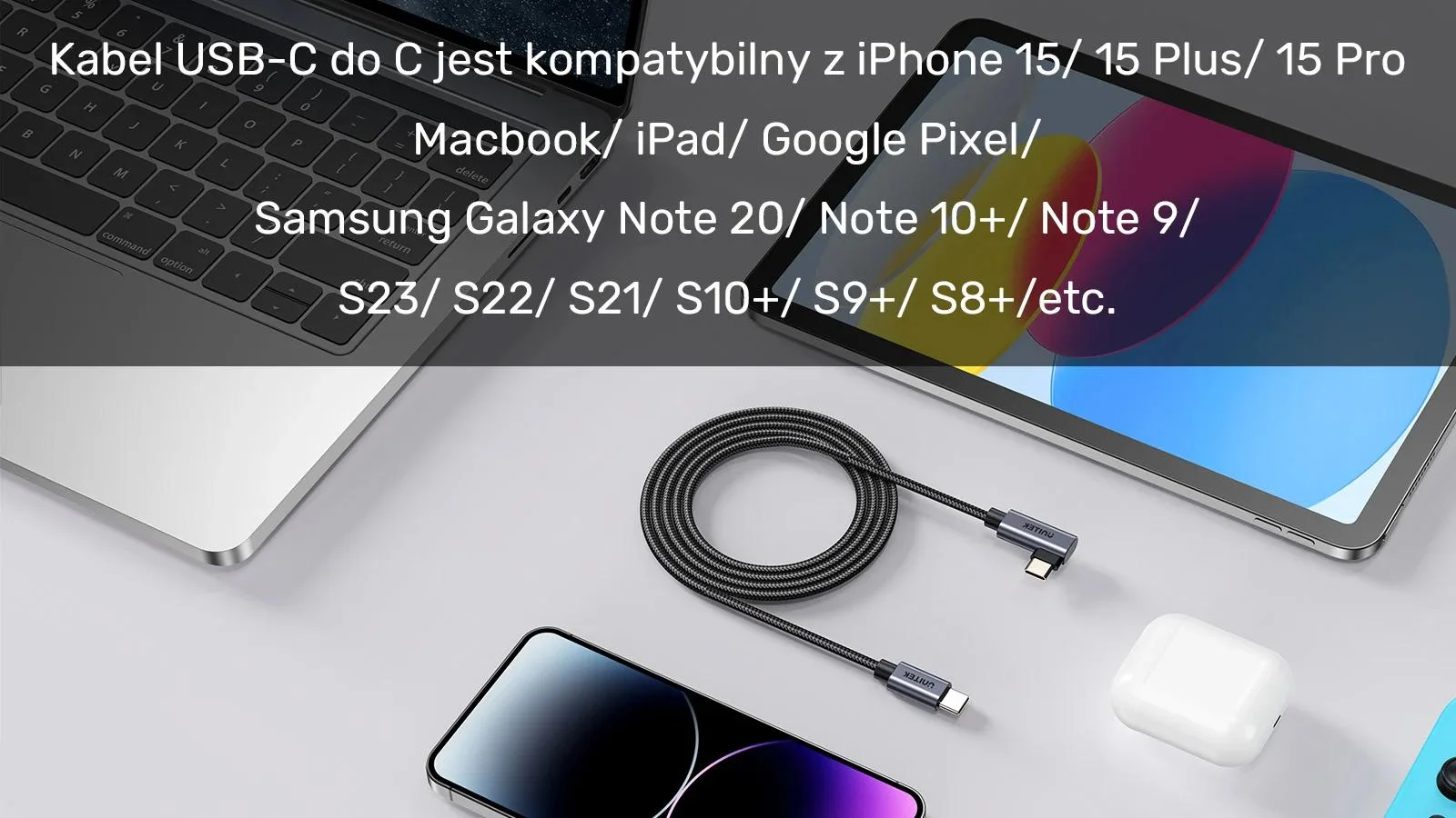 Unitek Kabel USB-C kątowy 90° PD100W 1m