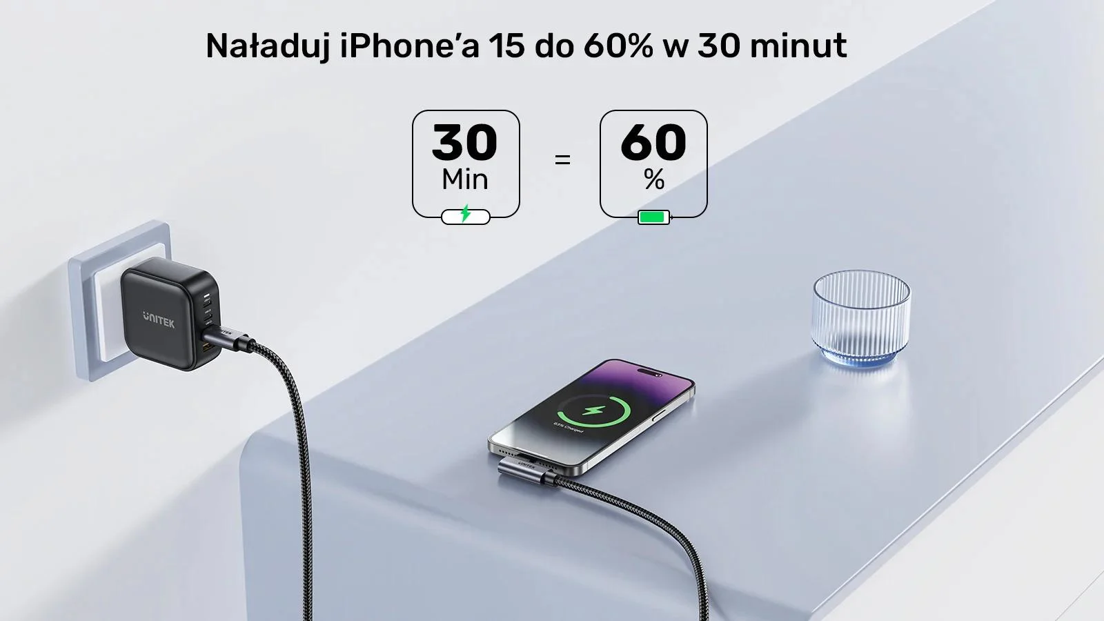 Unitek Kabel USB-C kątowy 90° PD100W 2m