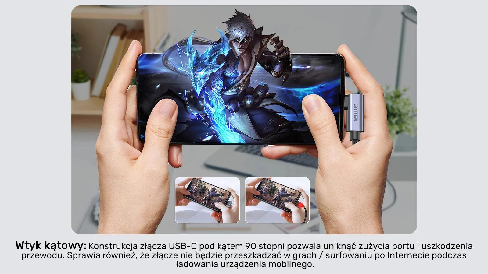 Unitek Kabel USB-C kątowy 90° PD100W 3m