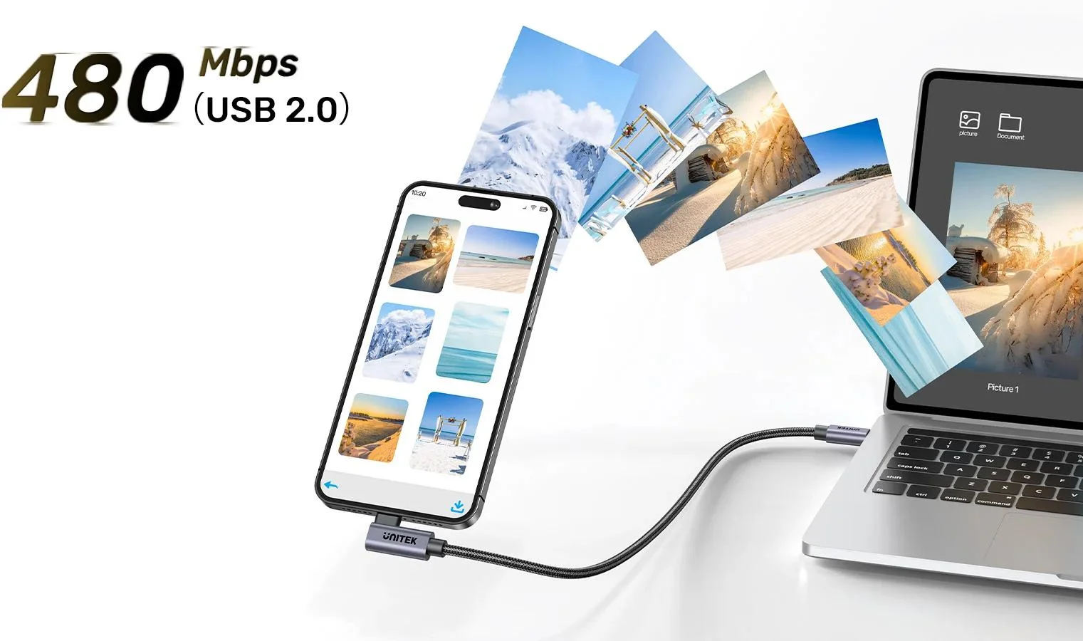 Unitek Kabel USB-C kątowy 90° PD100W 5m