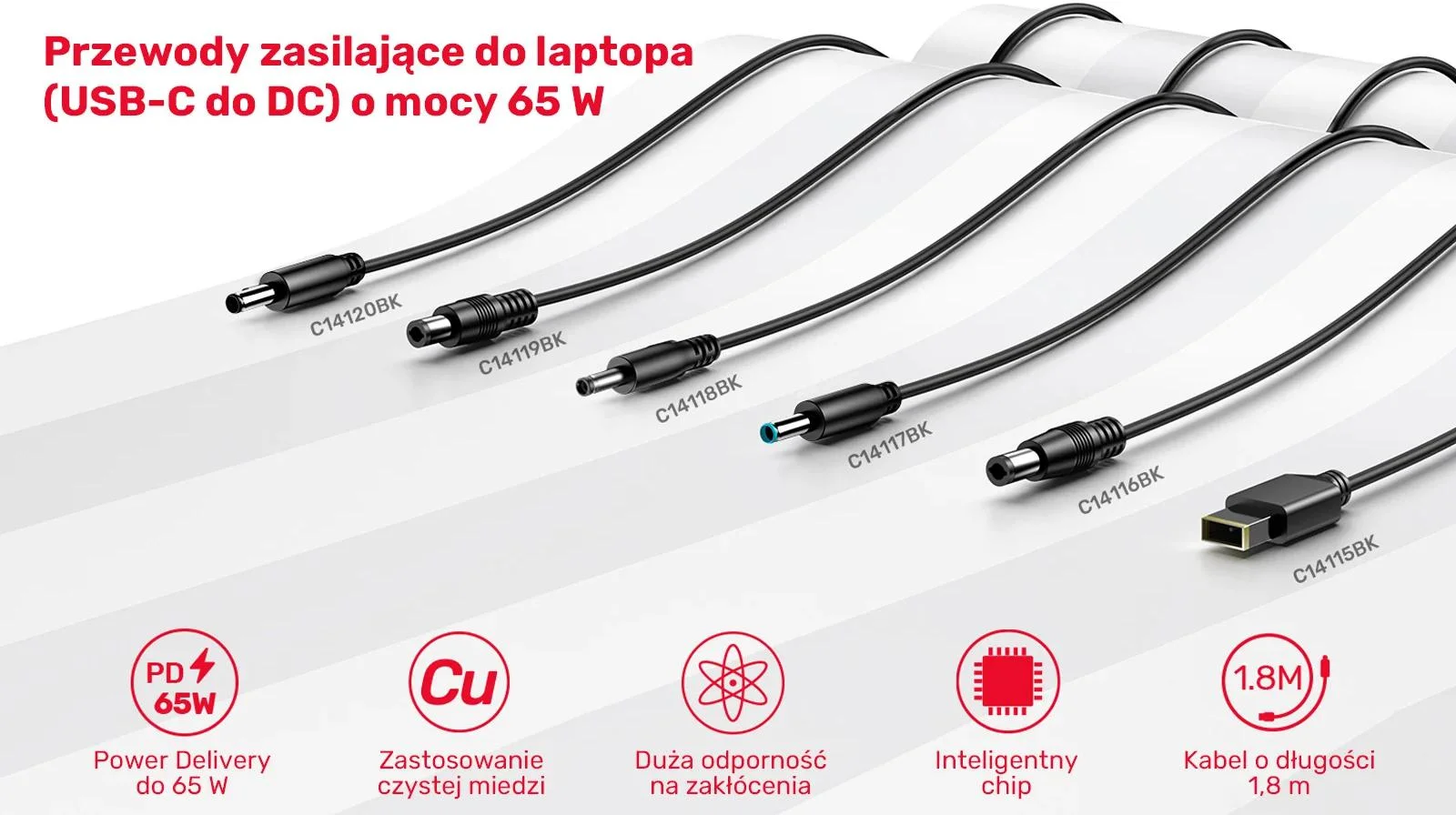 Unitek Kabel zasilający do laptopa HP 65W USB-C - DC4,5mm