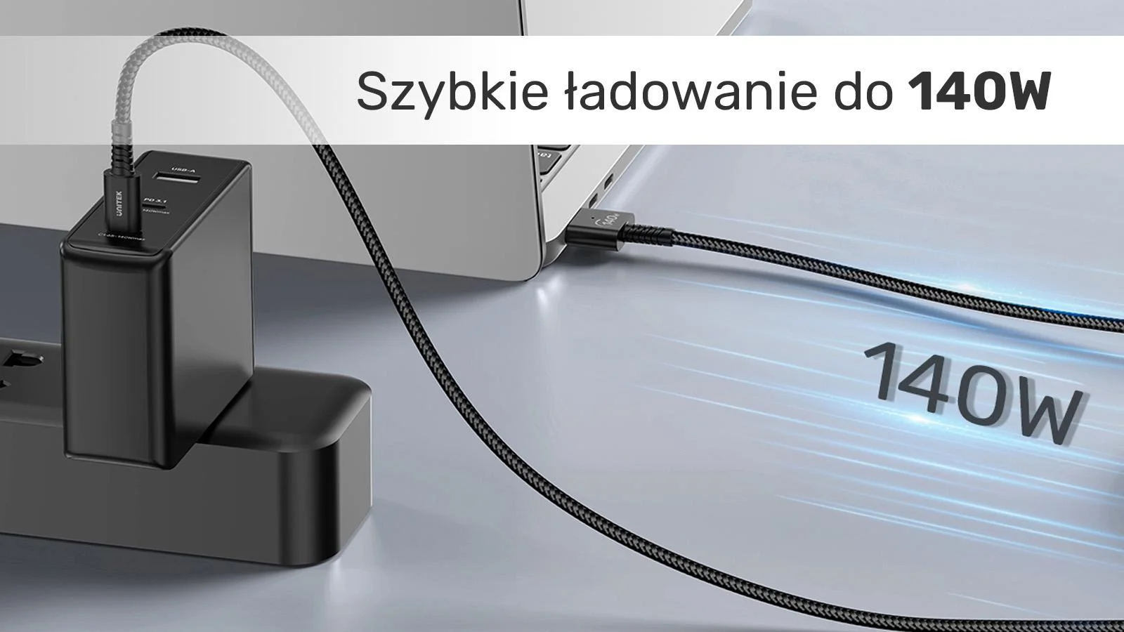 Unitek Kabel zasilający USB-C - MagSafe 3 140W 1 m