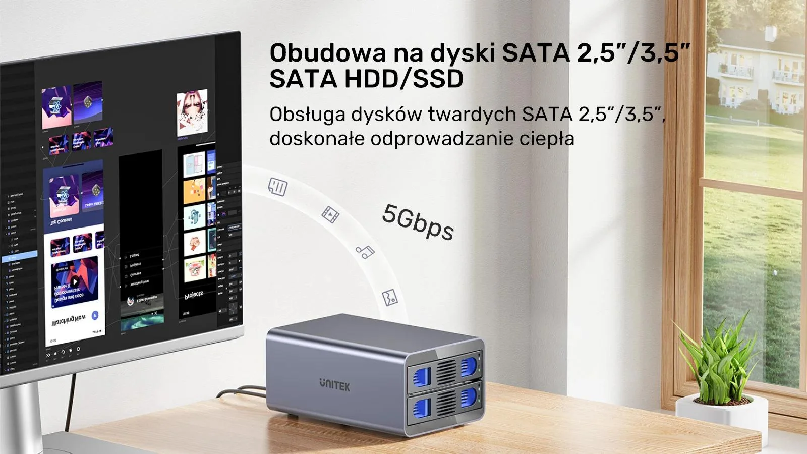 Unitek Kieszeń na dyski SATA 2,5''/3,5'' SATA HDD/SSD 40TB