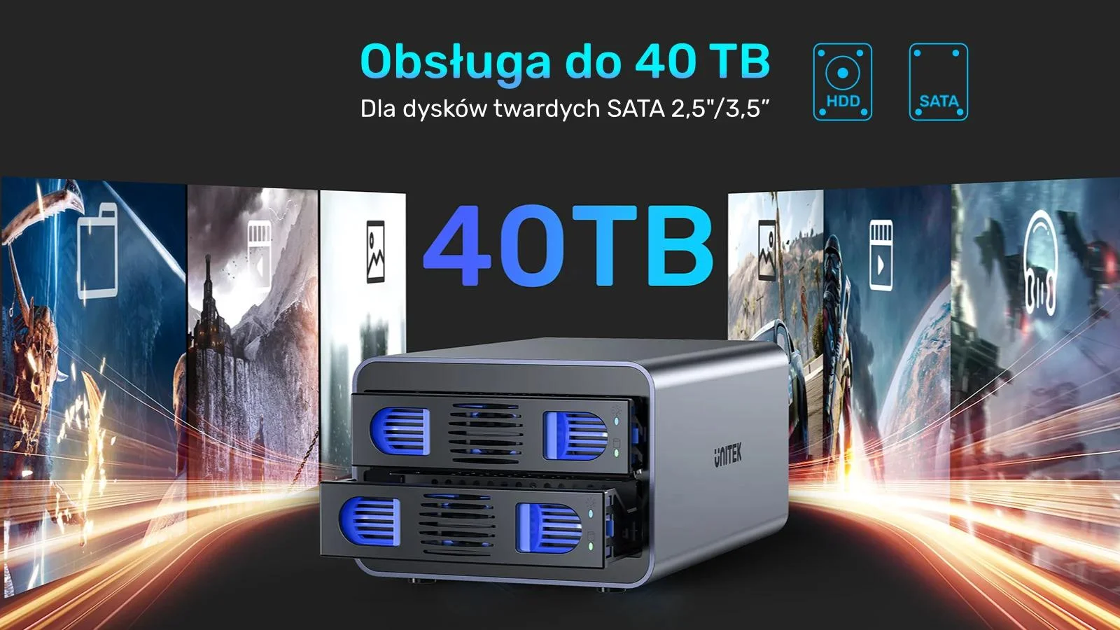 Unitek Kieszeń na dyski SATA 2,5''/3,5'' SATA HDD/SSD 40TB