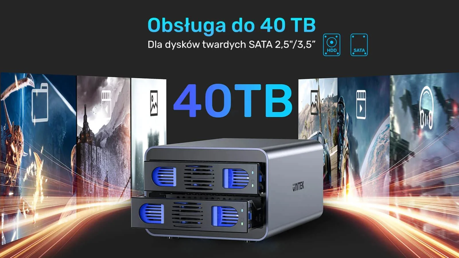 Unitek Obudowa RAID do dysku SATA 2.5''/3.5'' – 4 tryby, 40TB, 5Gb/s