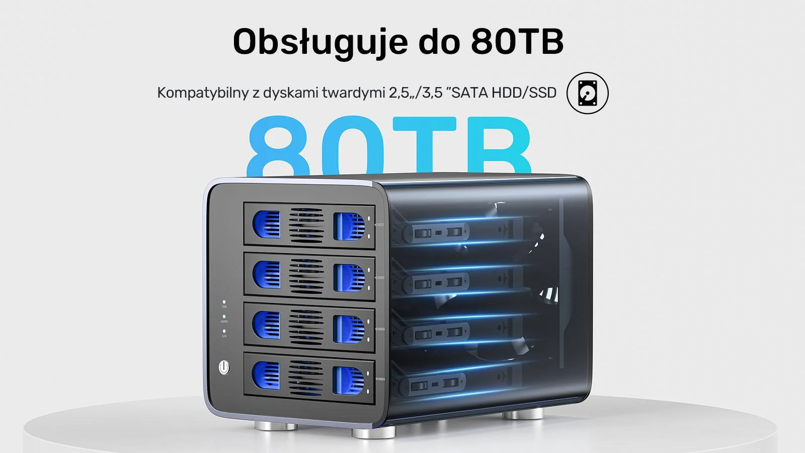 Unitek Obudowa RAID do dysku SATA 2.5''/3.5'' 8 trybów 80TB USB-C