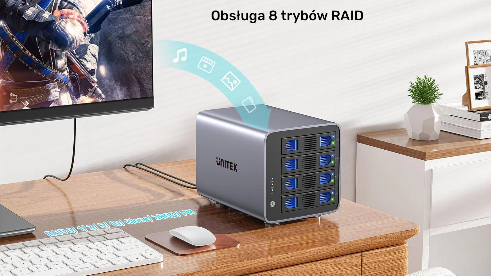 Unitek Obudowa RAID do dysku SATA 2.5''/3.5'' 8 trybów 80TB USB-C