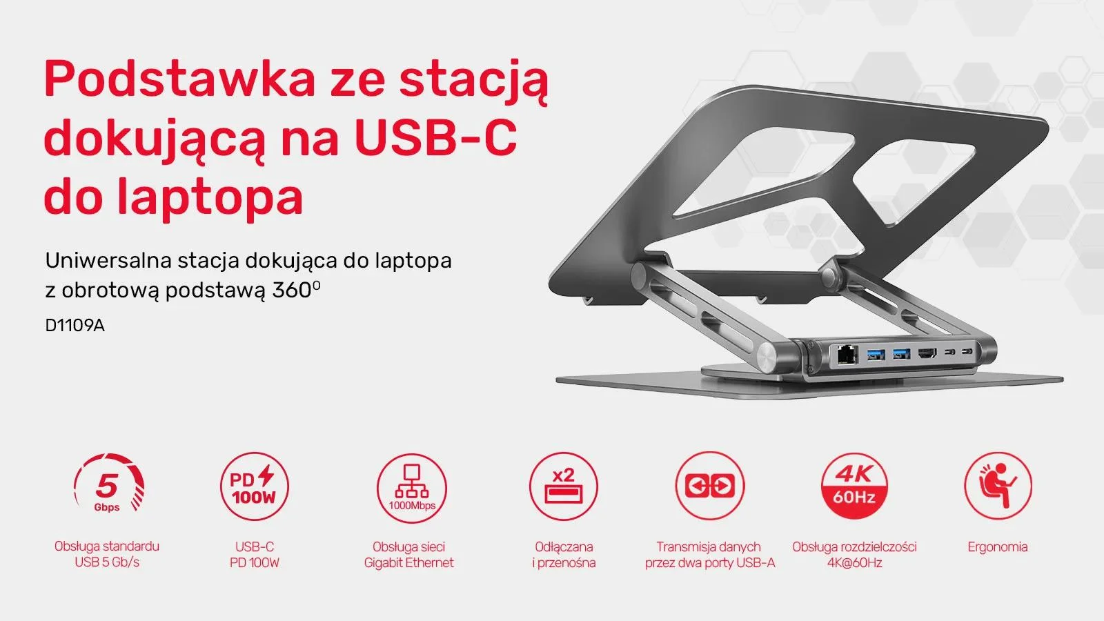 Unitek Podstawka pod laptop USB-C HDMI 4K PD 100W