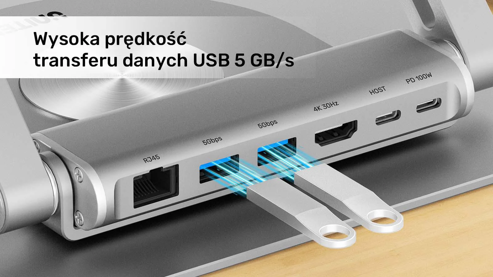 Unitek Podstawka pod laptop z odłączanym hubem USB-C HDMI 1,4, 4K PD 100W