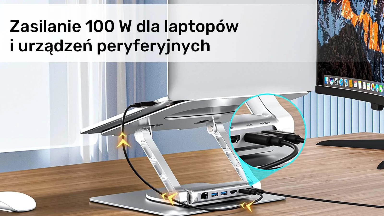 Unitek Podstawka pod laptop z odłączanym hubem USB-C HDMI 1,4, 4K PD 100W
