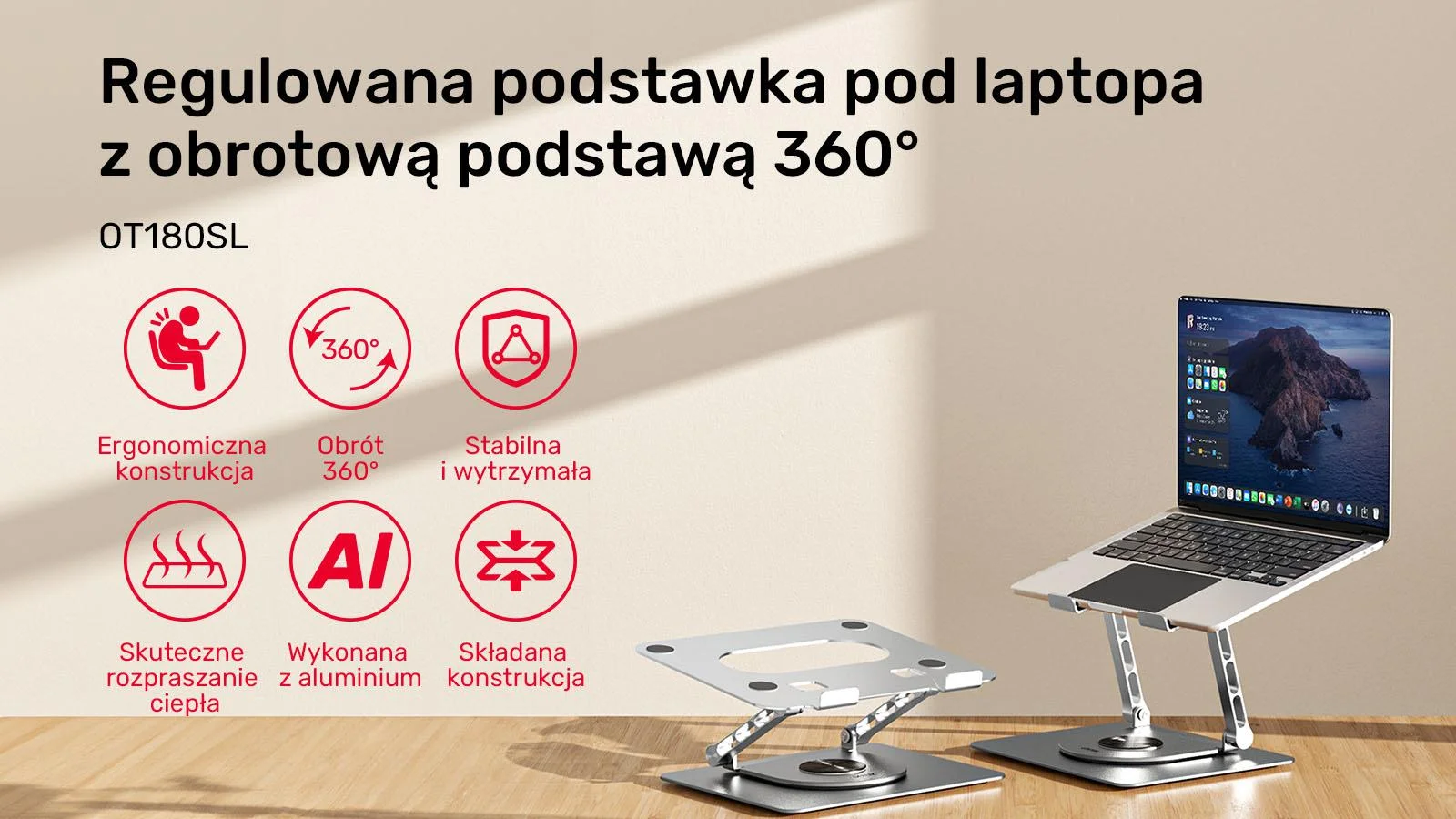 Unitek Podstawka pod laptopa regulowana, 10''-16'