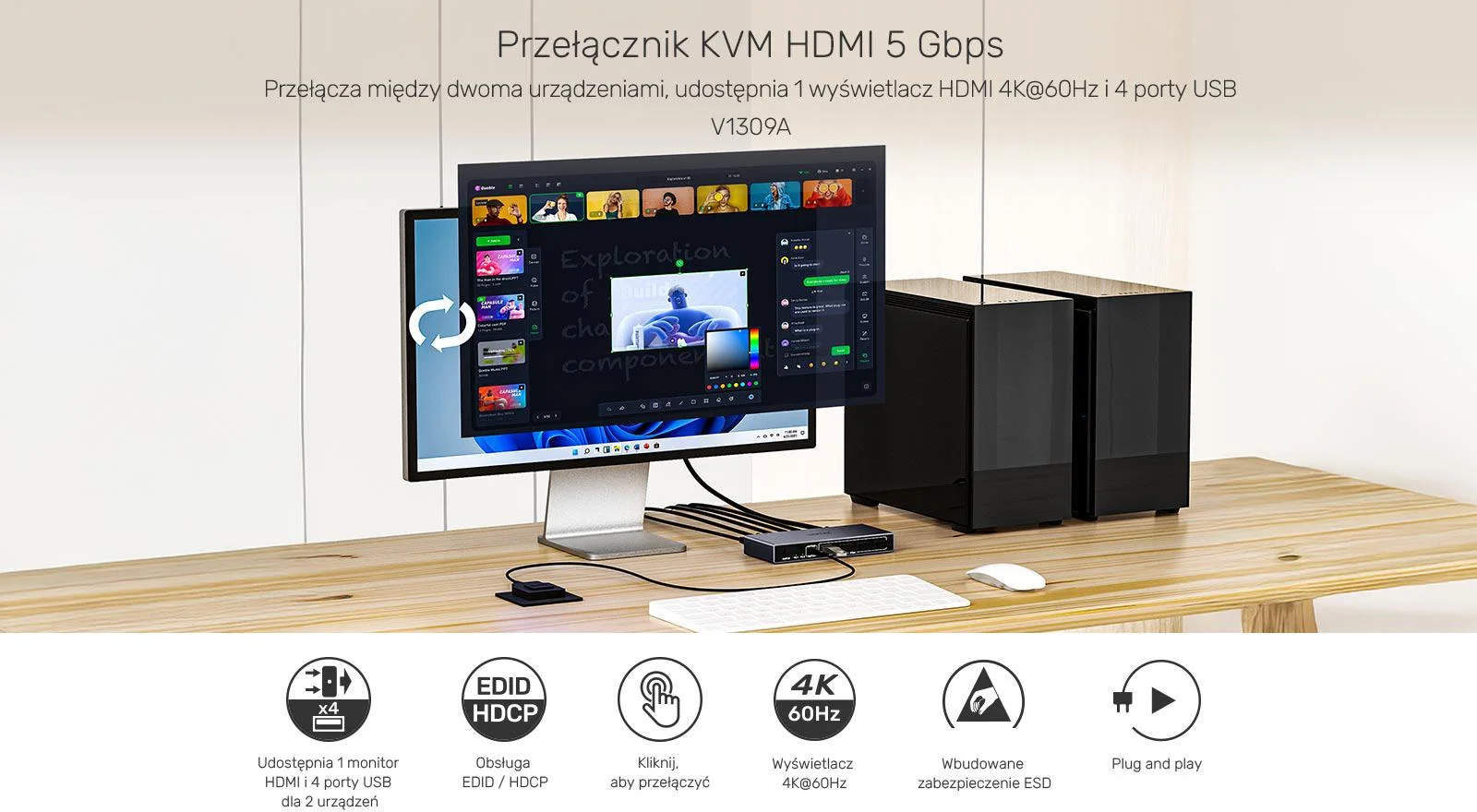 Unitek Przełącznik KVM 4K@60Hz USB 3.0 HDMI