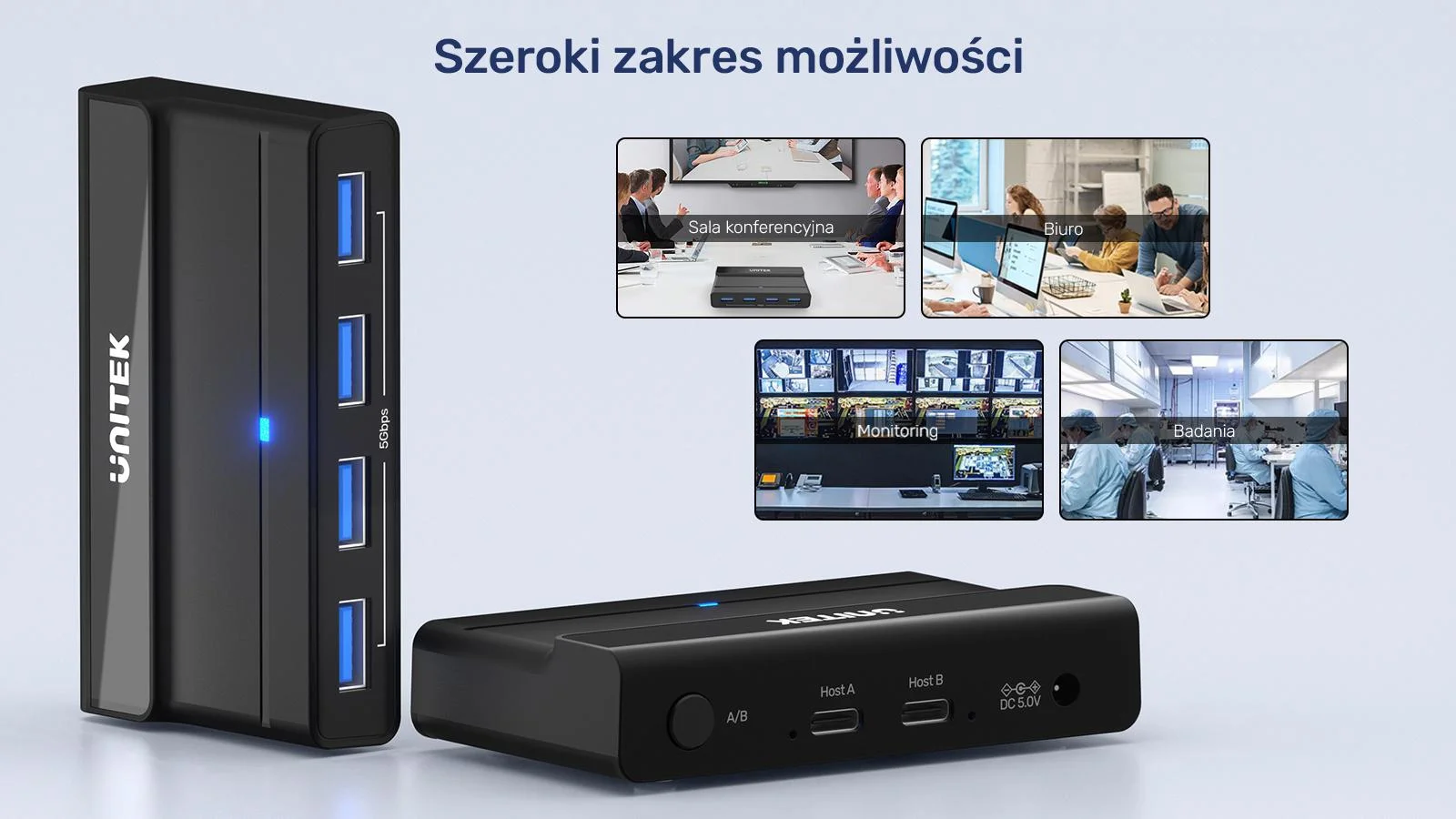 Unitek Przełącznik KVM 4x USB-A 5Gbps aktywny H1310A