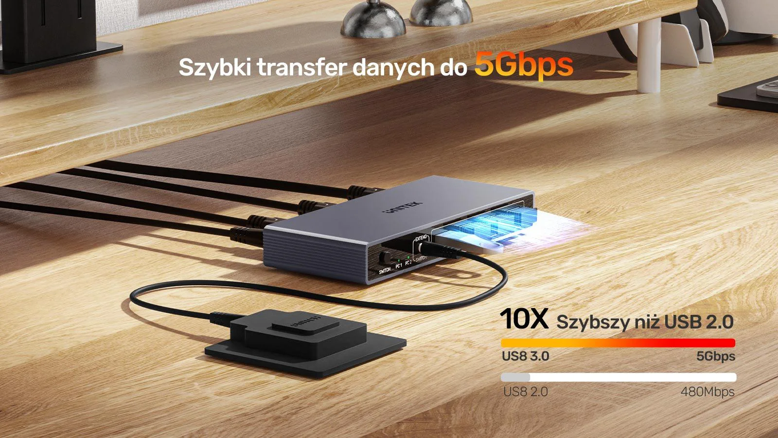 Unitek Przełącznik KVM 8K@60Hz USB 3.0 5Gbps DP