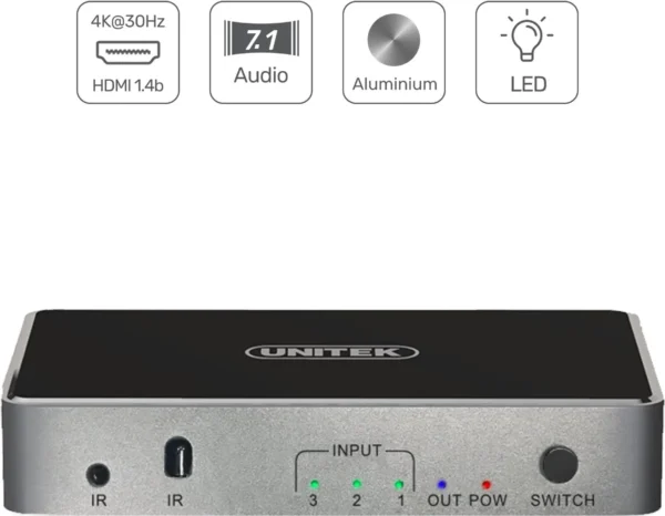 unitek przeacznik sygnau hdmi 14b 3 in 1 out 4k 0c009519dac44698a481df4a3392019a